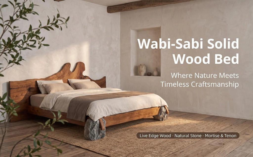 Live Edge Solid Wood Bed Natural Stone Support Bed Frame