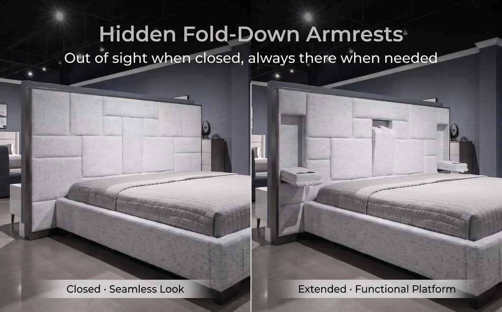 Upholstered Hydraulic Lift Storage Bed Frame With LED Light