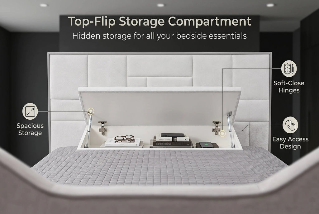 Upholstered Hydraulic Lift Storage Bed Frame With LED Light
