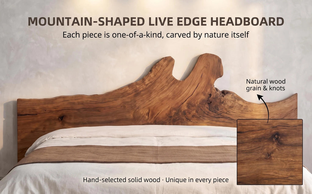 Live Edge Solid Wood Bed Natural Stone Support Bed Frame