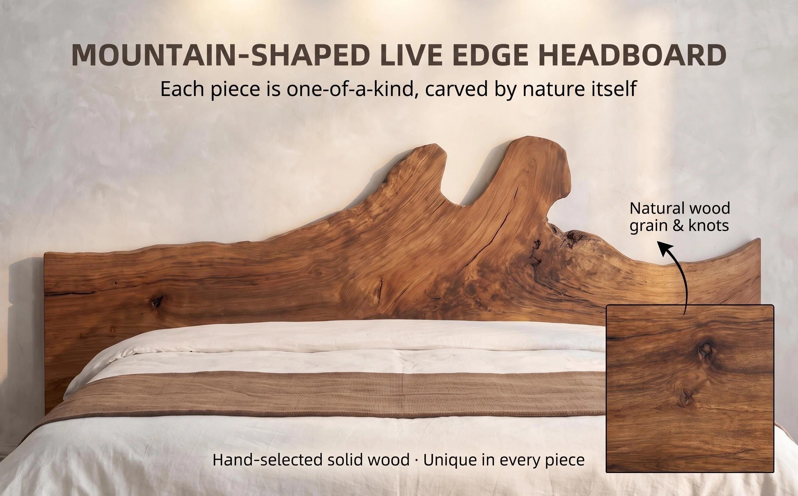 Live Edge Solid Wood Bed Natural Stone Support Bed Frame