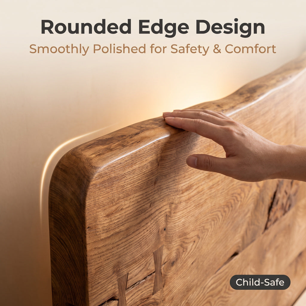 Live Edge Solid Wood Bed Natural Stone Support Bed Frame