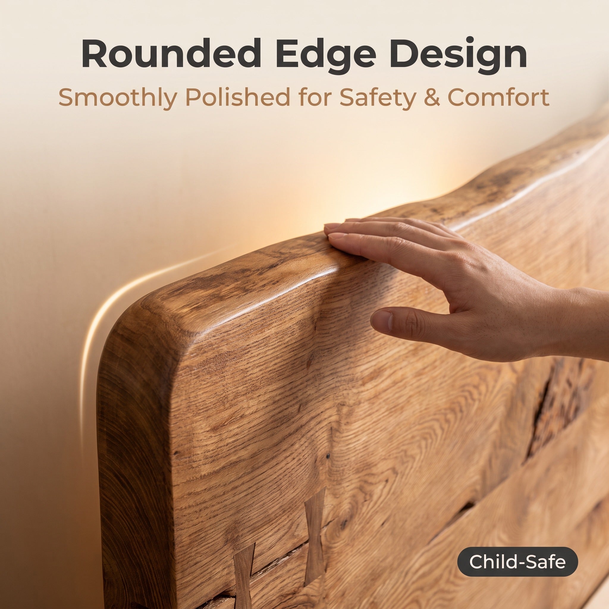 Live Edge Solid Wood Bed Natural Stone Support Bed Frame