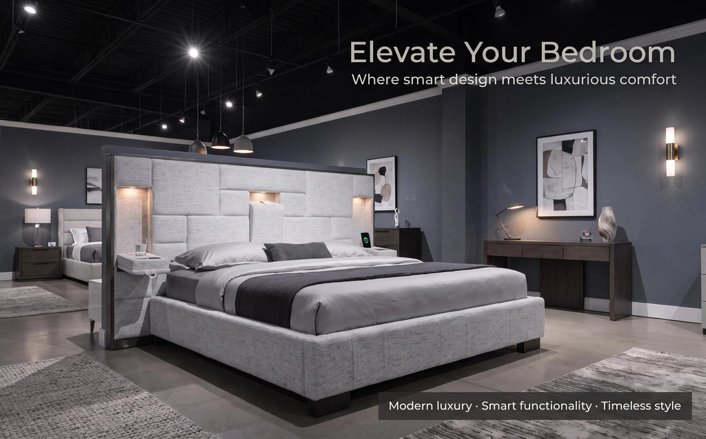 Upholstered Hydraulic Lift Storage Bed Frame With LED Light