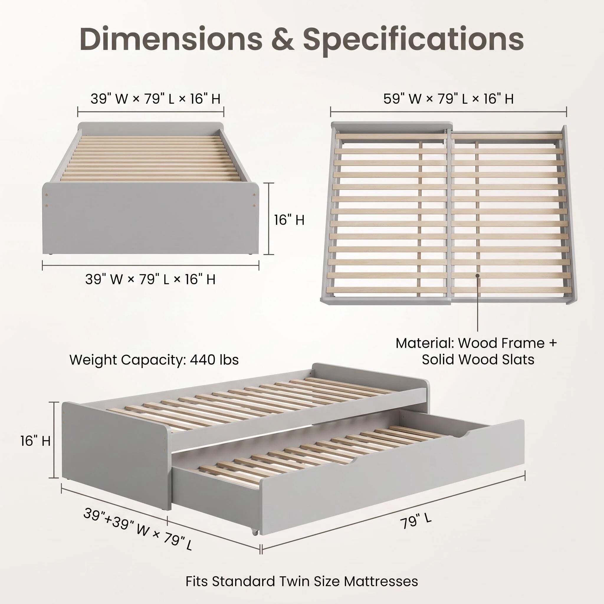 3‑in‑1 Expandable Convertible Bed Frame