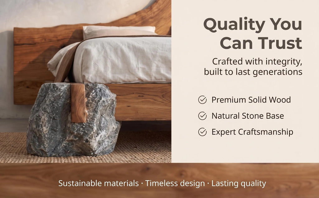 Live Edge Solid Wood Bed Natural Stone Support Bed Frame