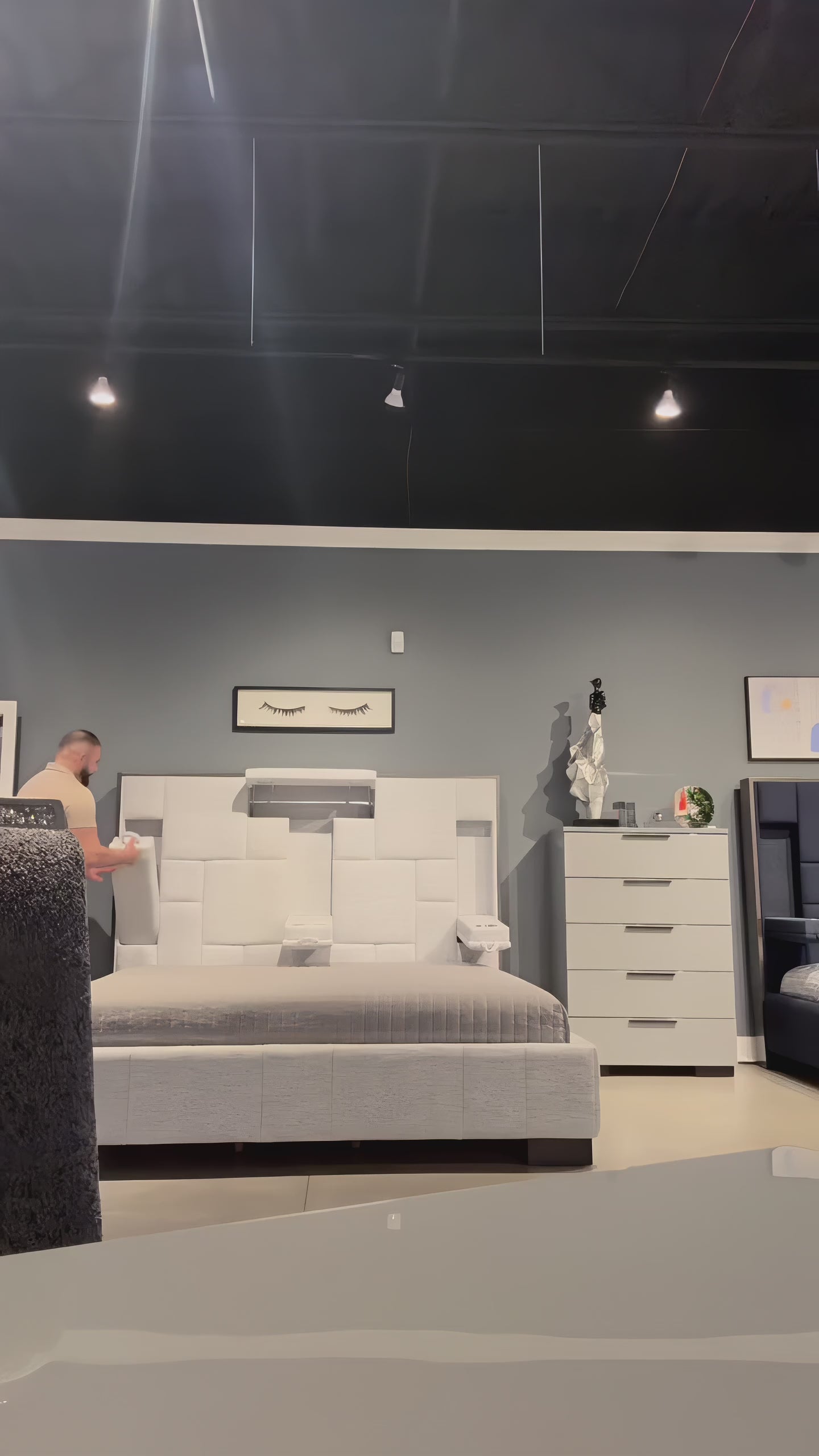Upholstered Hydraulic Lift Storage Bed Frame With LED Light