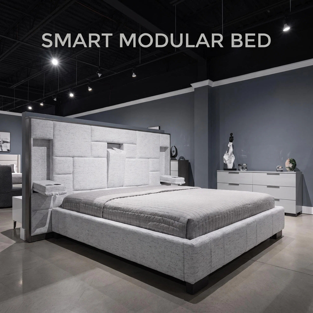 Upholstered Hydraulic Lift Storage Bed Frame With LED Light