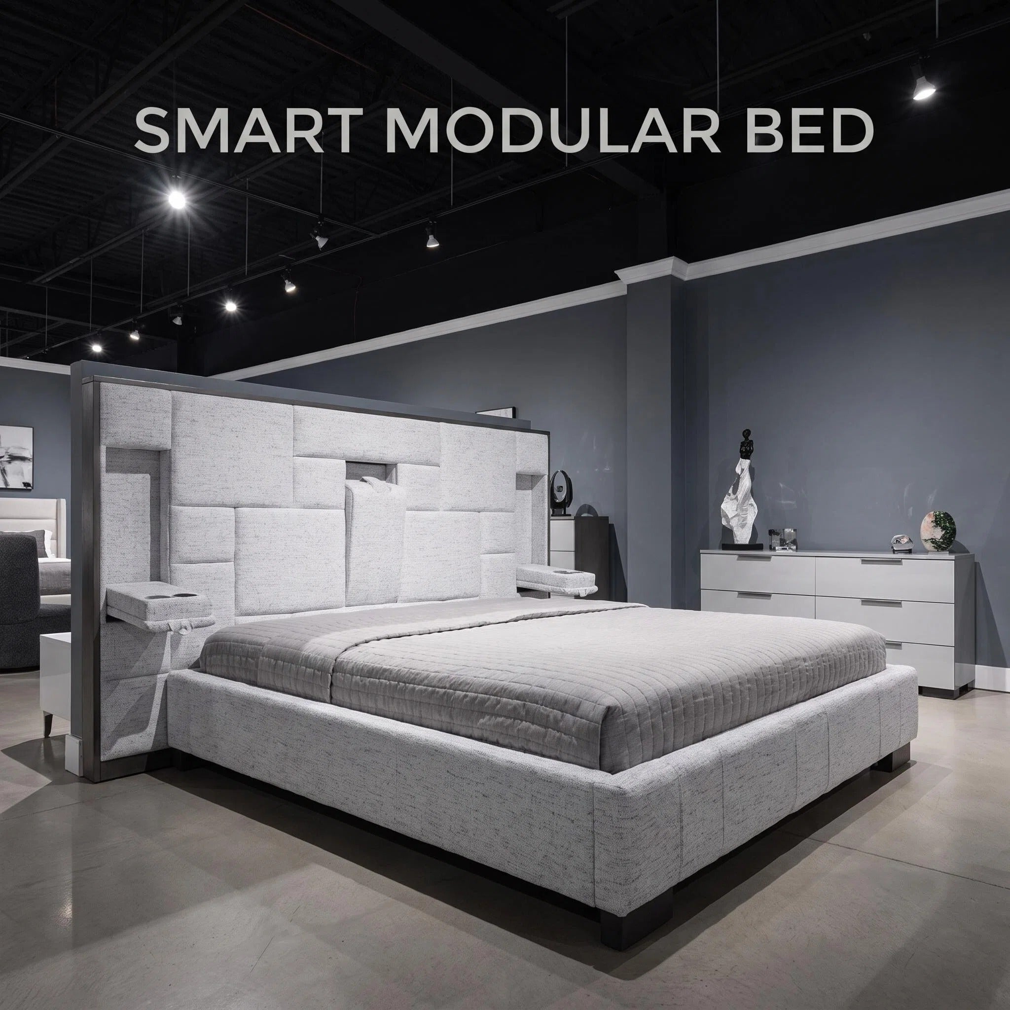 Upholstered Hydraulic Lift Storage Bed Frame With LED Light