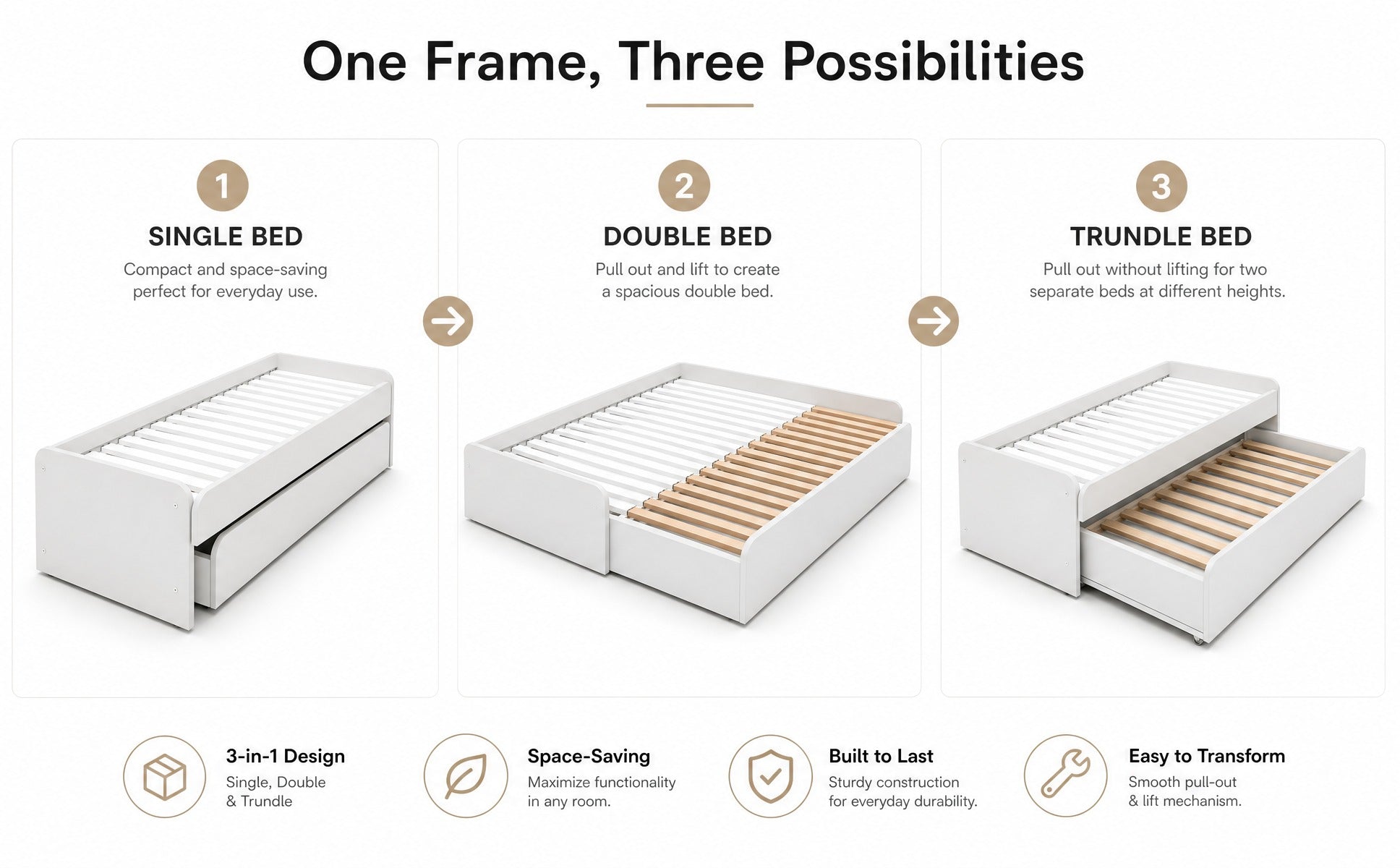 3‑in‑1 Expandable Convertible Bed Frame