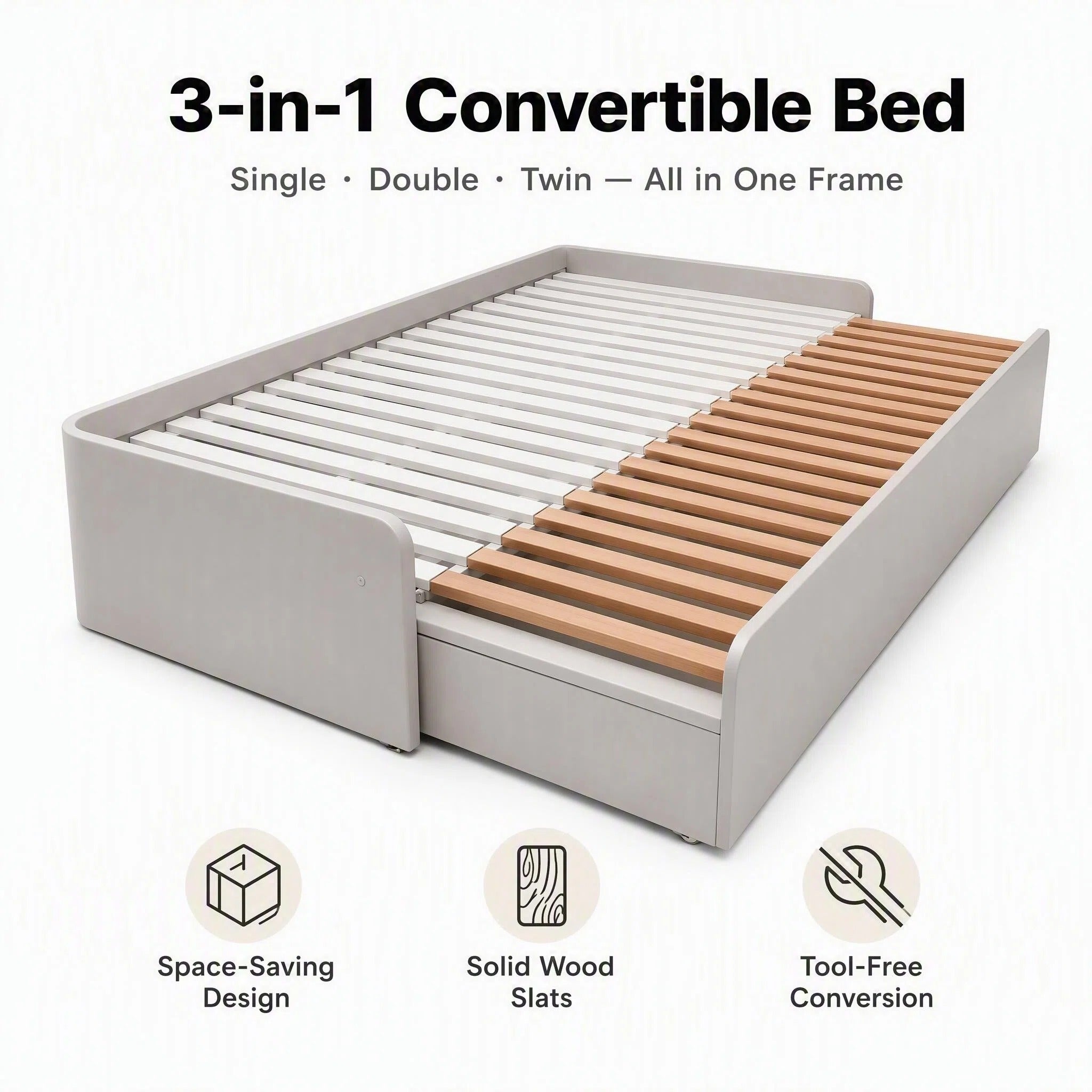 3‑in‑1 Expandable Convertible Bed Frame